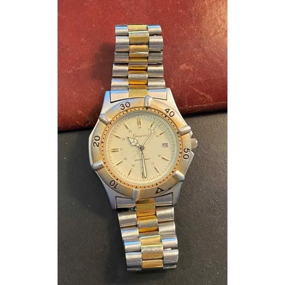 Men's 43mm Two Tone Navarre Watch, Rotating Bezel